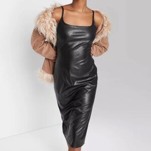 NWT Black Faux Leather Midi Dress
